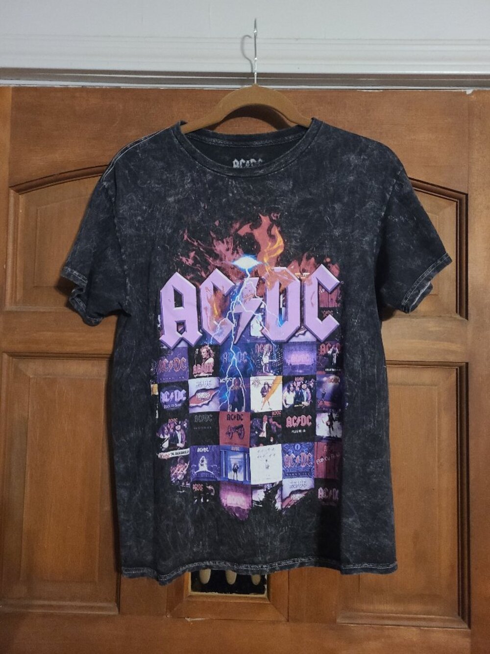 AC/DC Album History Classic Rock Band Black Stonewash Tshirt Vintage Style Sz M